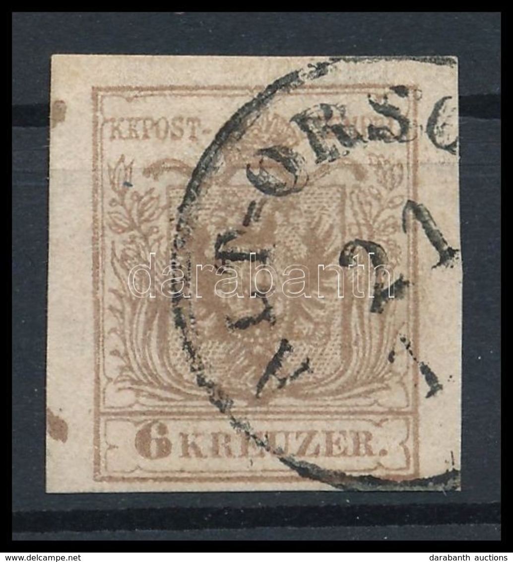 O 1850 6kr Szürkésbarna HP III, Bal Oldalon Andráskereszt Végződéssel / Greyish-brown, St. Andrews Cross Part On The Lef - Sonstige & Ohne Zuordnung