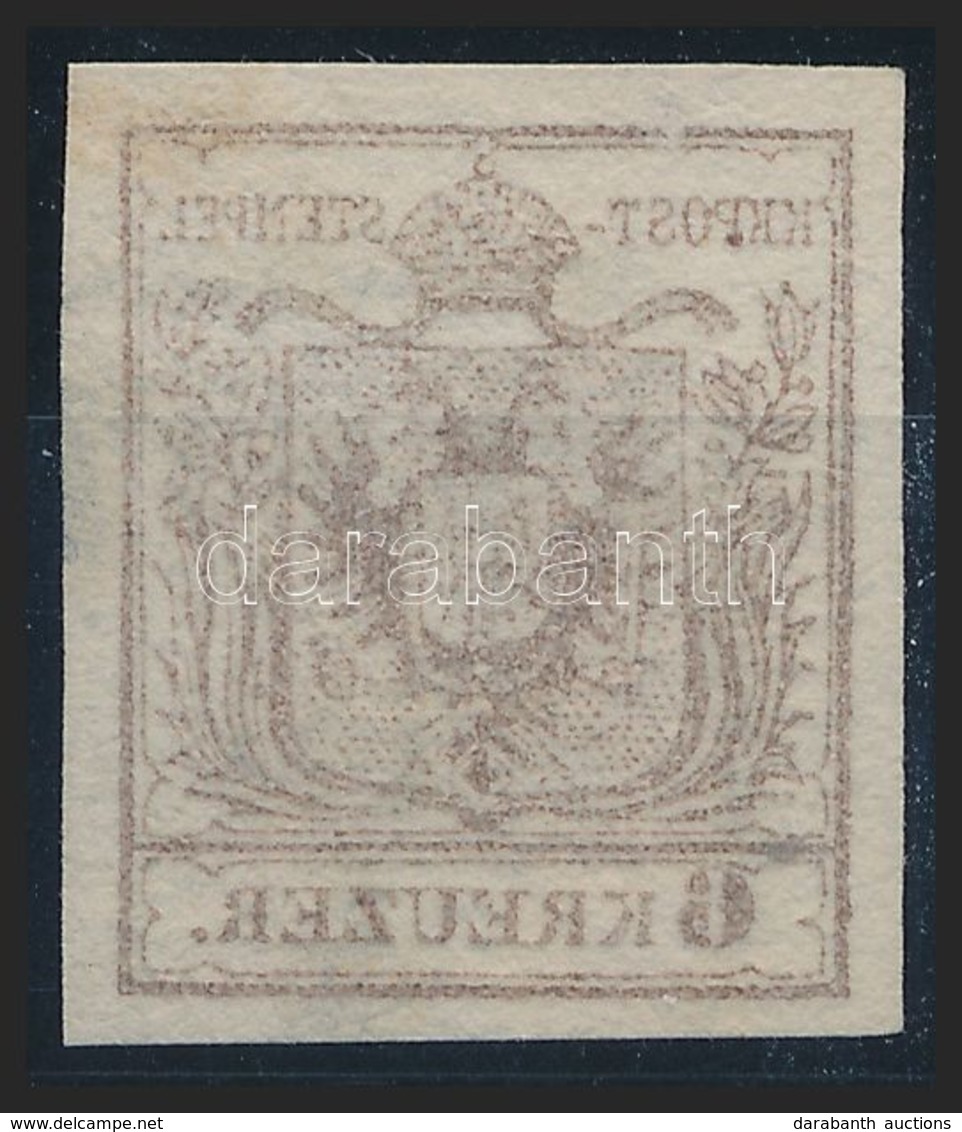 O 1850 6kr Sötétbarna HP III ívszéli Nyomat, Erős Gépszínátnyomattal / Dark Brown, Margin Piece With Machine Offset 'PES - Autres & Non Classés