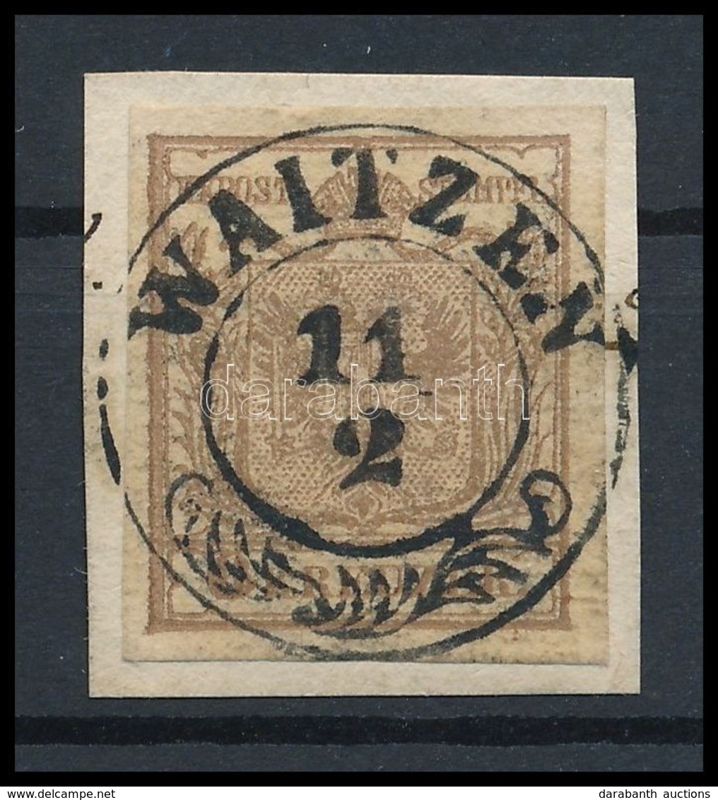 1850 6kr HP Ia, Világos Szürkésbarna, Sárgás Papír, Látványos ívszéli Nyomat Kivágáson / Light Greyish-brown, Yellowish  - Autres & Non Classés