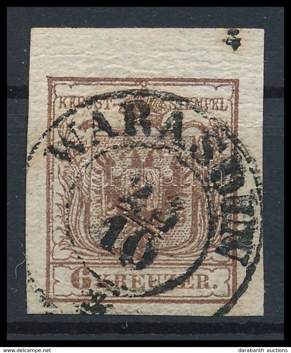 O 1850 6kr Csokoládébarna HP III, 5 Mm-es Felső ívszéllel / Chocolate Brown, With 5 Mm Margin 'WARASDIN' Certificate: St - Autres & Non Classés