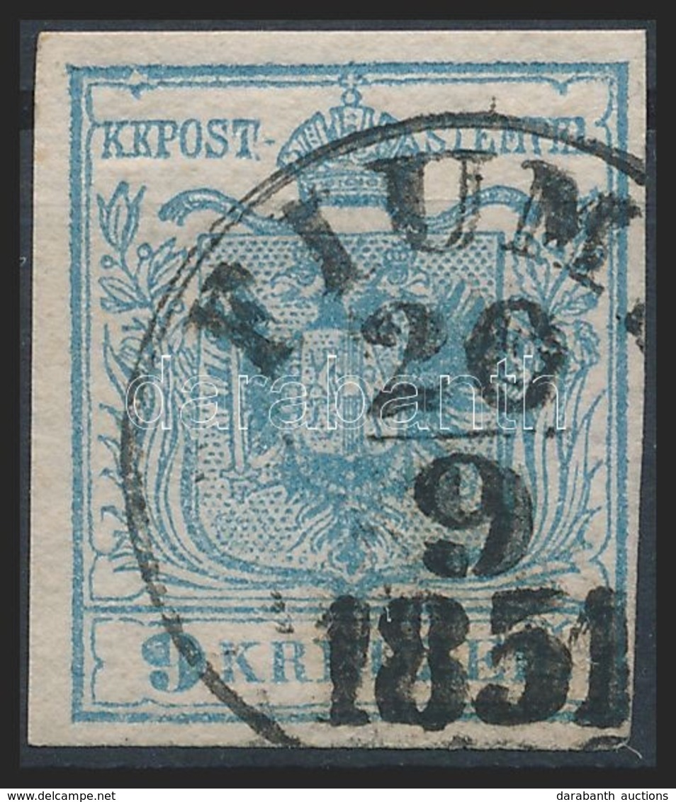 O 1850 9kr Világoskék HP I Lemezhibák, Magistris 10 / Light Blue, Plate Flaws 'FIUM(E) / 1851' Certificate: Strakosch - Other & Unclassified