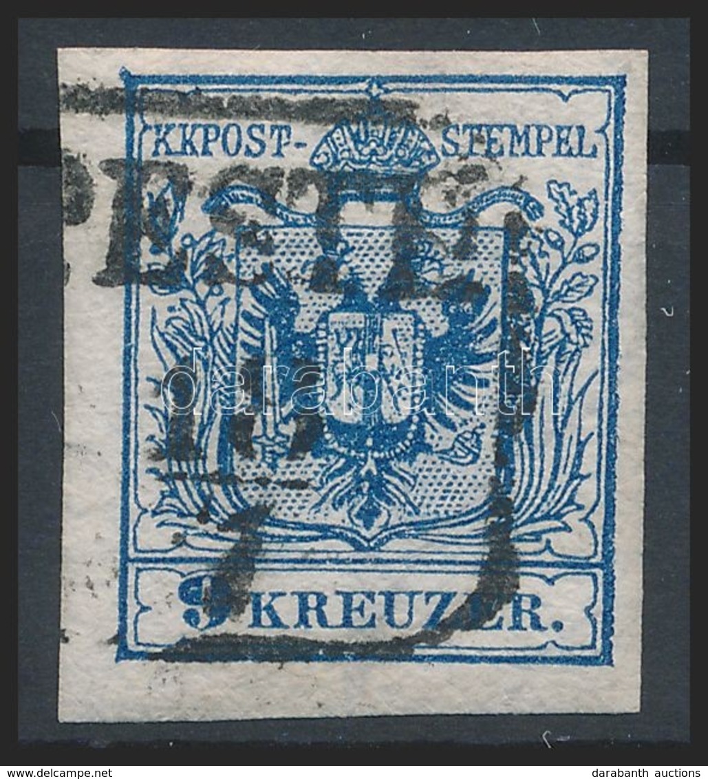 O 1850 9kr Mély Sötétkék HP IIIa Hatalmas Vízjellel / Deep Dark Blue, With Large Watermark 'PESTH' Certificate: Steiner - Autres & Non Classés