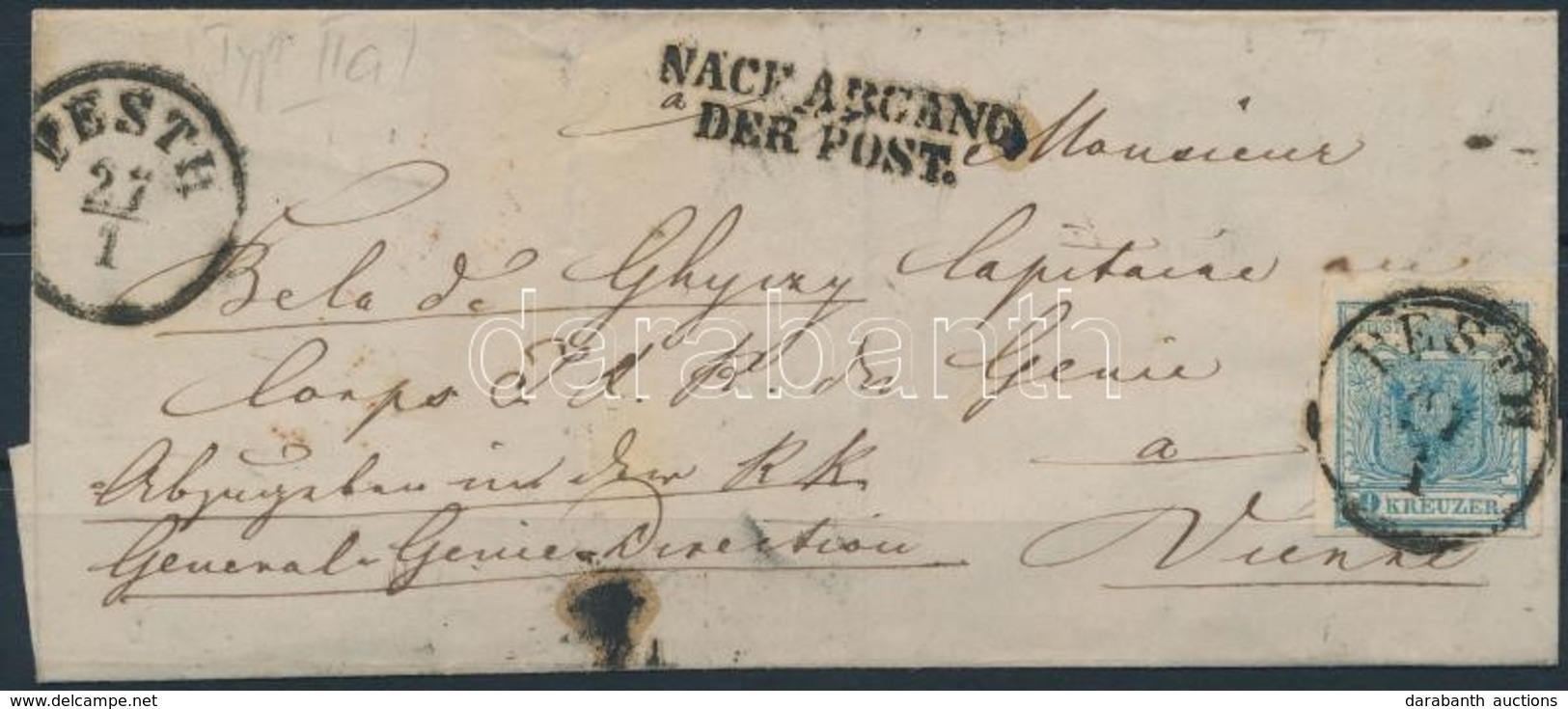 ~1850 9kr HP IIa Távolsági Levélen / On Domestic Cover 'PESTH' - 'NACH ABGANG DER POST' - Wien - Sonstige & Ohne Zuordnung