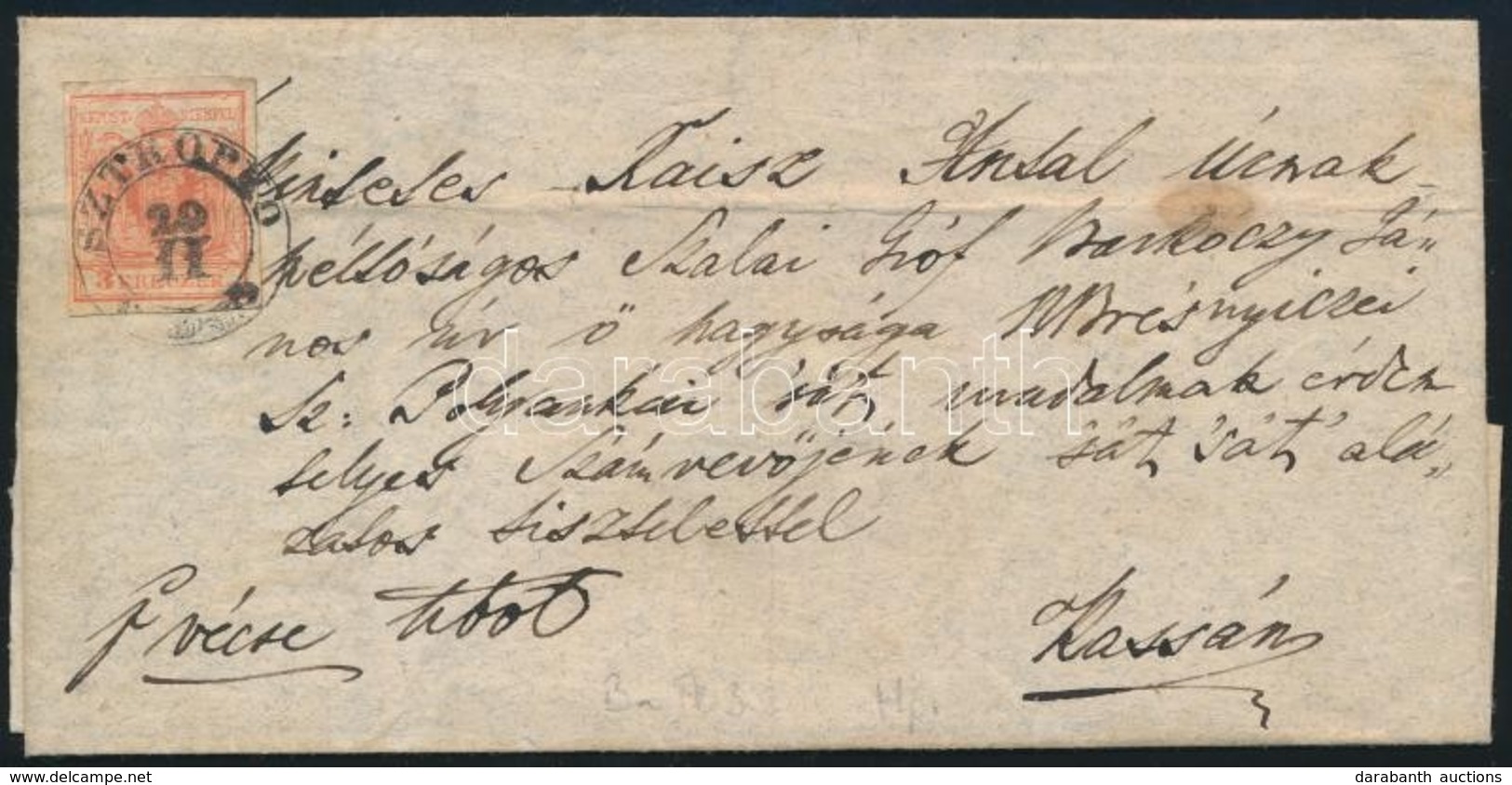 ~1850 3kr Levélen / On Cover 'SZTROPKÓ' - Kassa (Gudlin 500 P) - Other & Unclassified