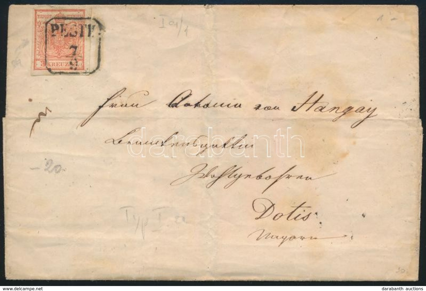 ~1850 3kr HP Ia Levélen / On Cover 'PESTH' - 'NESZMÉLY' - Totis - Autres & Non Classés