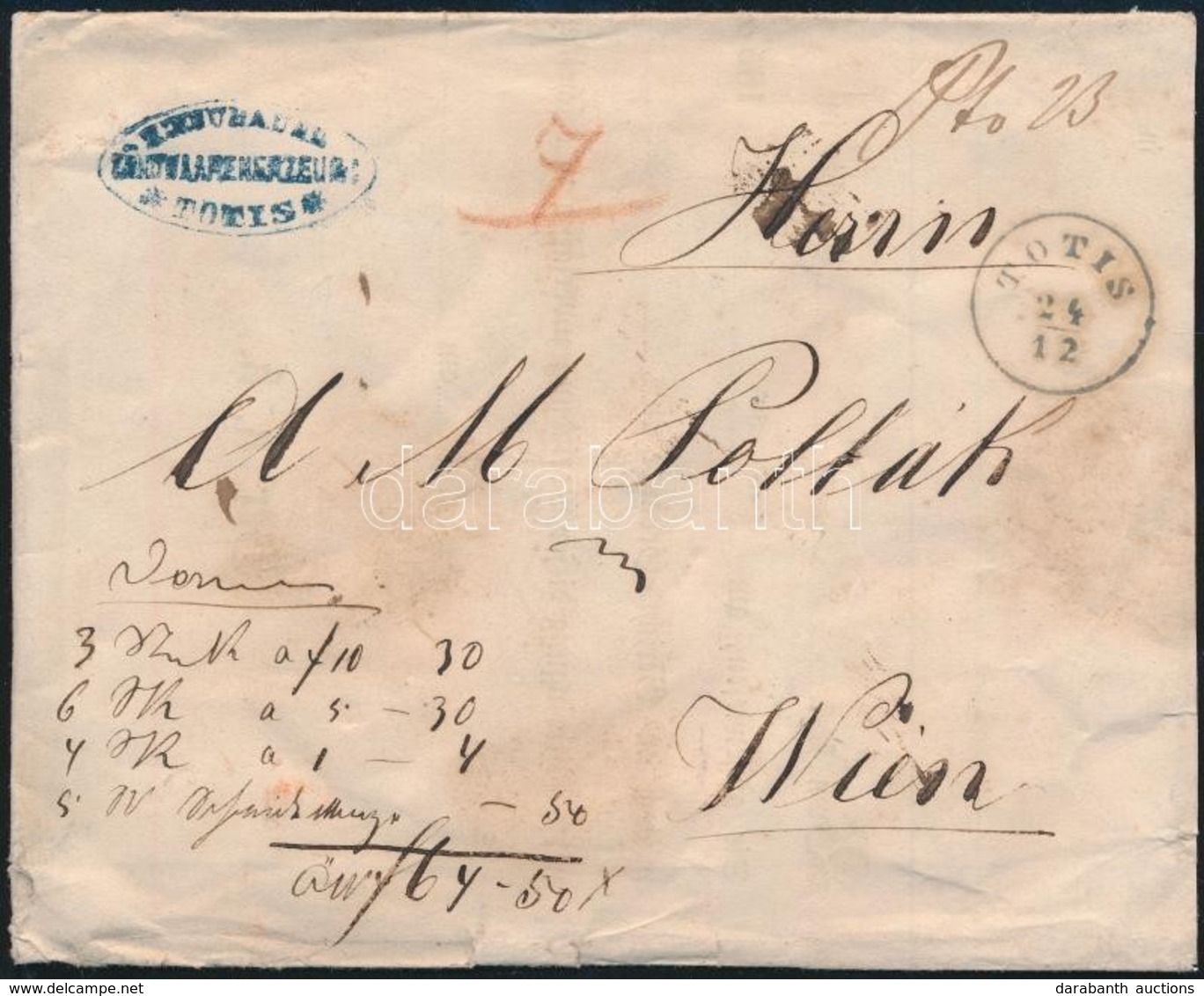 ~1851 Értéklevél Portózva / Insured Cover With Postage Due 'TOTIS' - Wien - Sonstige & Ohne Zuordnung