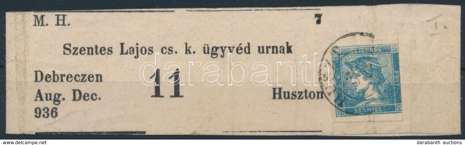 ~1851 Hírlapbélyeg Teljes Címszalagon / Newspaper Stamp On Complete Wrapper 'HUSZT' (Gudlin 250 P) (hajtott / Folded) - Autres & Non Classés