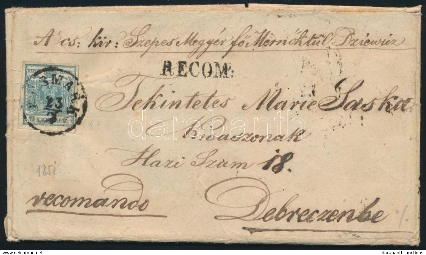 1852 9kr + 6kr Ajánlott Távolsági Levélen / On Registered Domestic Cover 'KÉSMÁRK' - Debreczen - Sonstige & Ohne Zuordnung