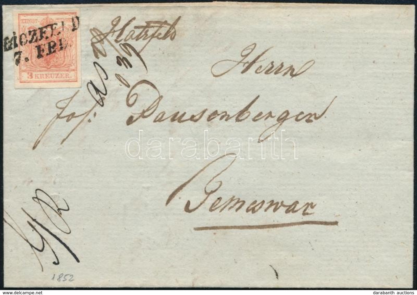 1852 3kr Levélen / On Cover 'HACZFELD' - Temesvár - Other & Unclassified