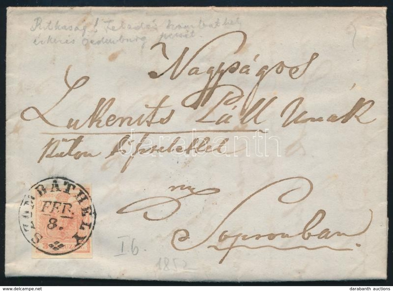 1852 3kr HP Ib Levélen / On Cover 'SZOMBATHELY' - Sopron - Autres & Non Classés