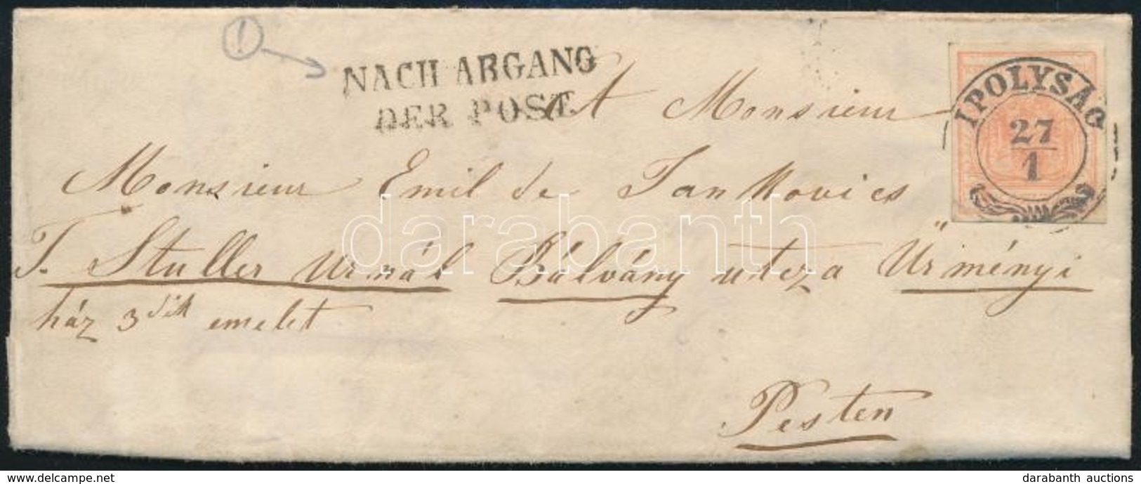 ~1853 3kr HP III Levélen / On Cover 'IPOLYSÁG' + 'NACH ABGANG DER POST' - Pest - Sonstige & Ohne Zuordnung