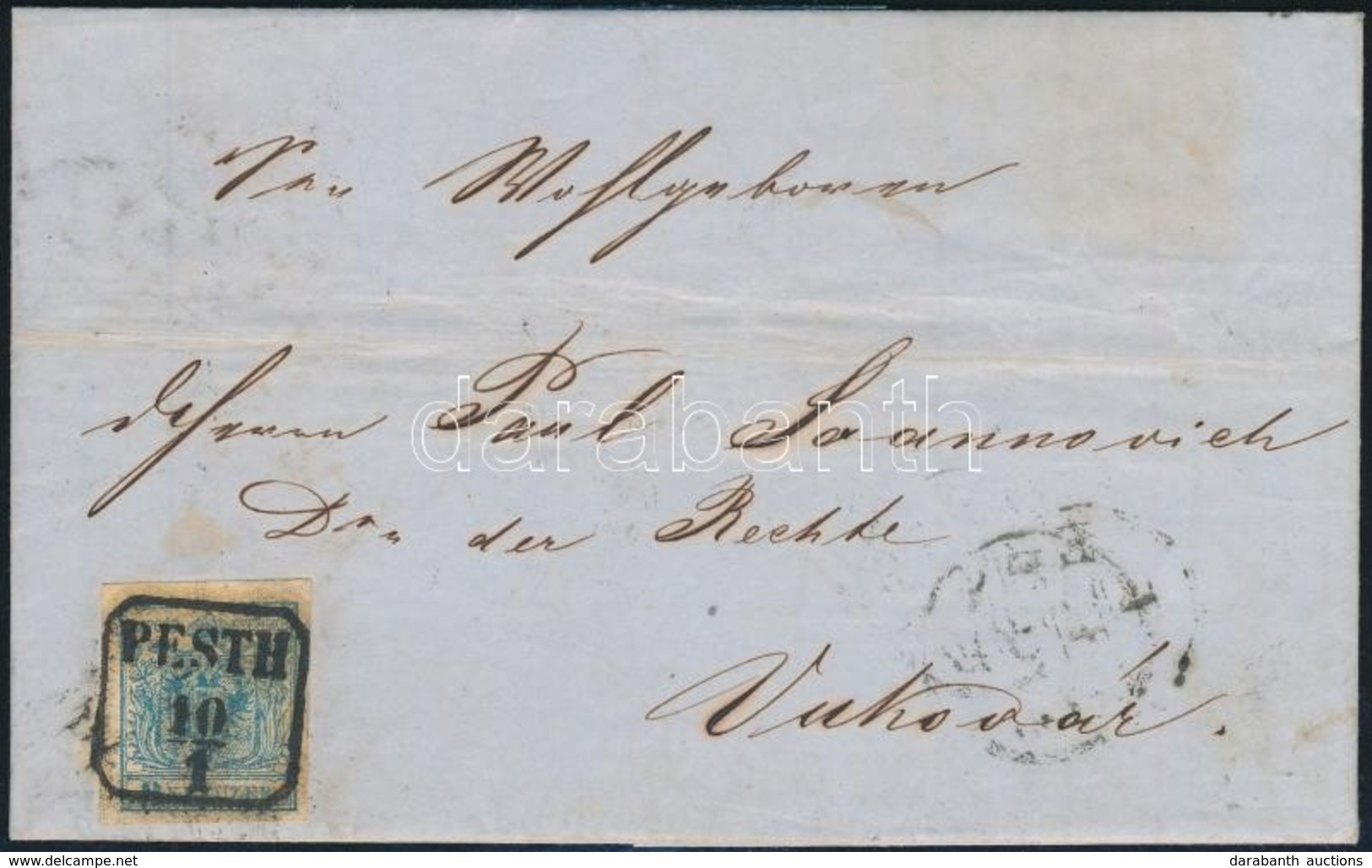 1853 9kr Levélen Tartalommal / On Cover 'PESTH' - 'ESSEGG' - Vukovár - Autres & Non Classés