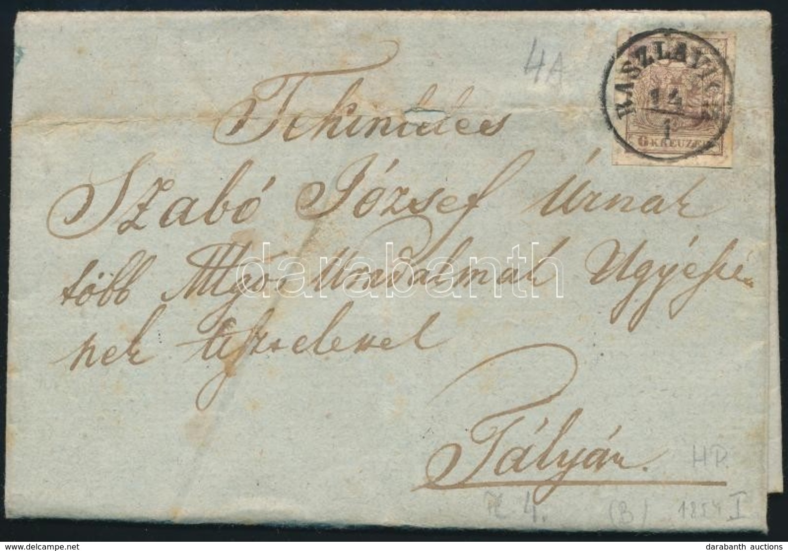 1854 6kr HP Levélen / On Cover 'RASZLAVICZ' - 'CASCHAU' -Tállya (Gudlin 500 P) - Autres & Non Classés