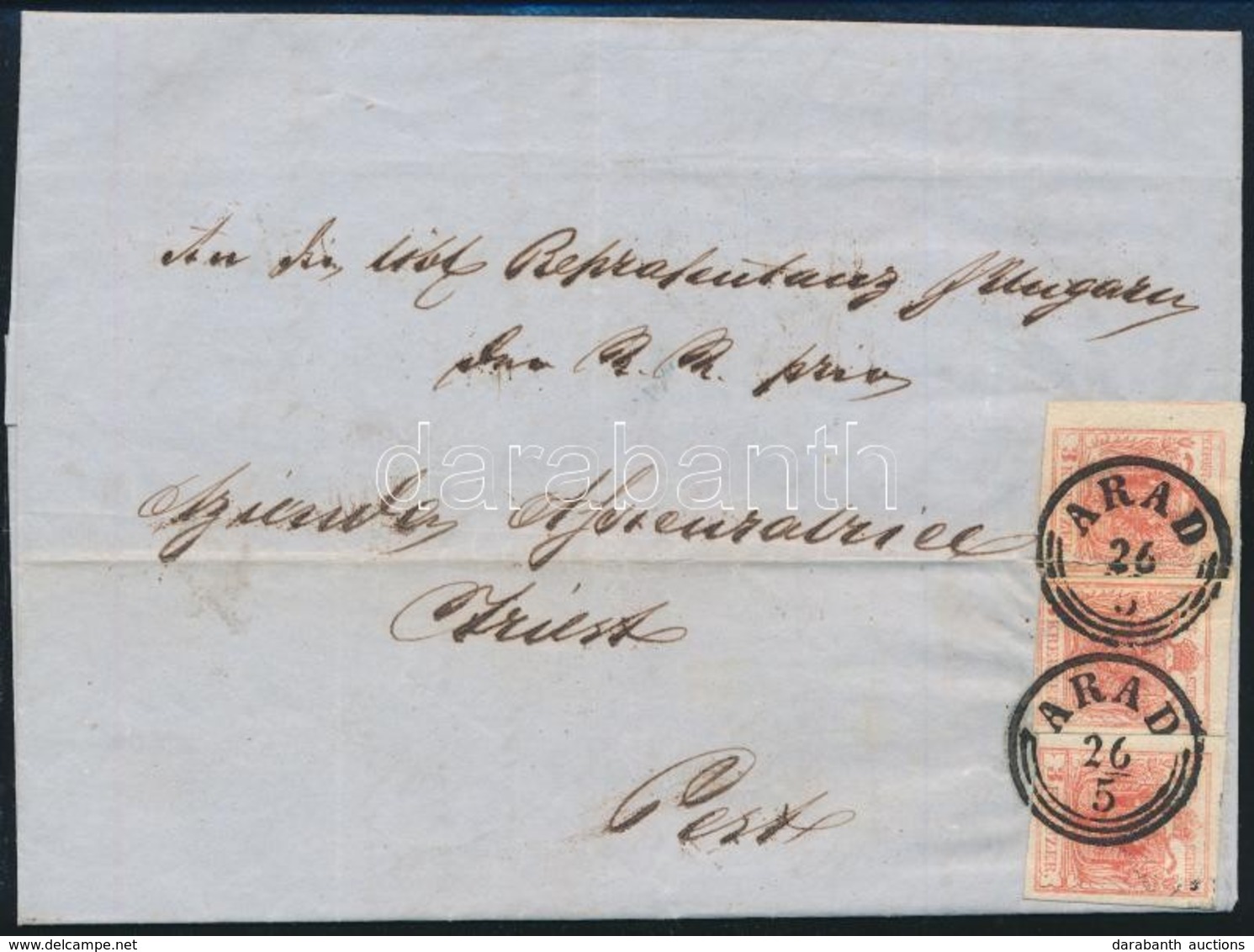 1854 3 X 3kr Levélen / On Cover 'ARAD' - Pesth - Autres & Non Classés