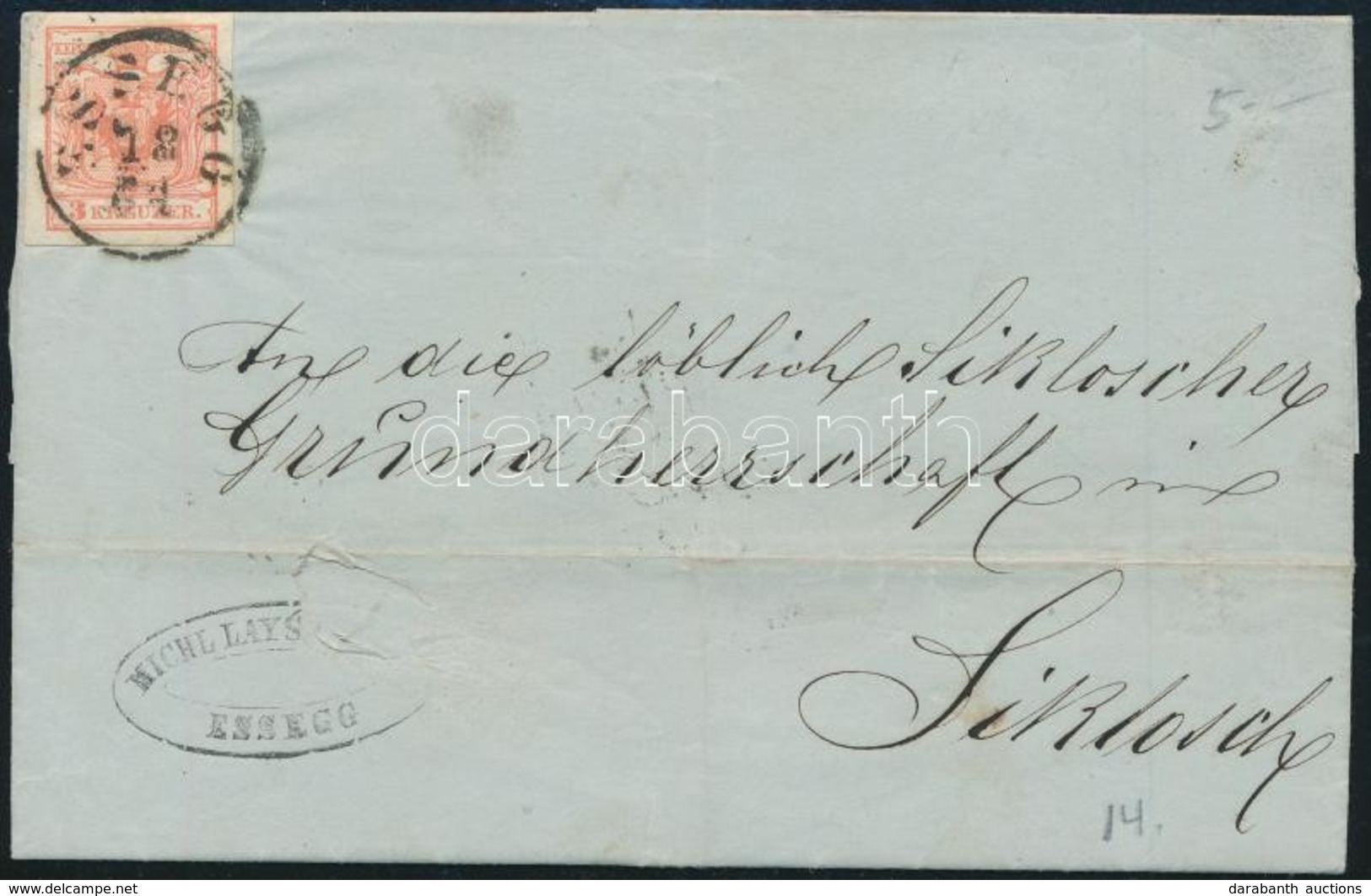 1854 3kr Levélen Tartalommal, Kis Szakadás / On Cover, Small Tear 'ESSEGG' - Siklós - Autres & Non Classés