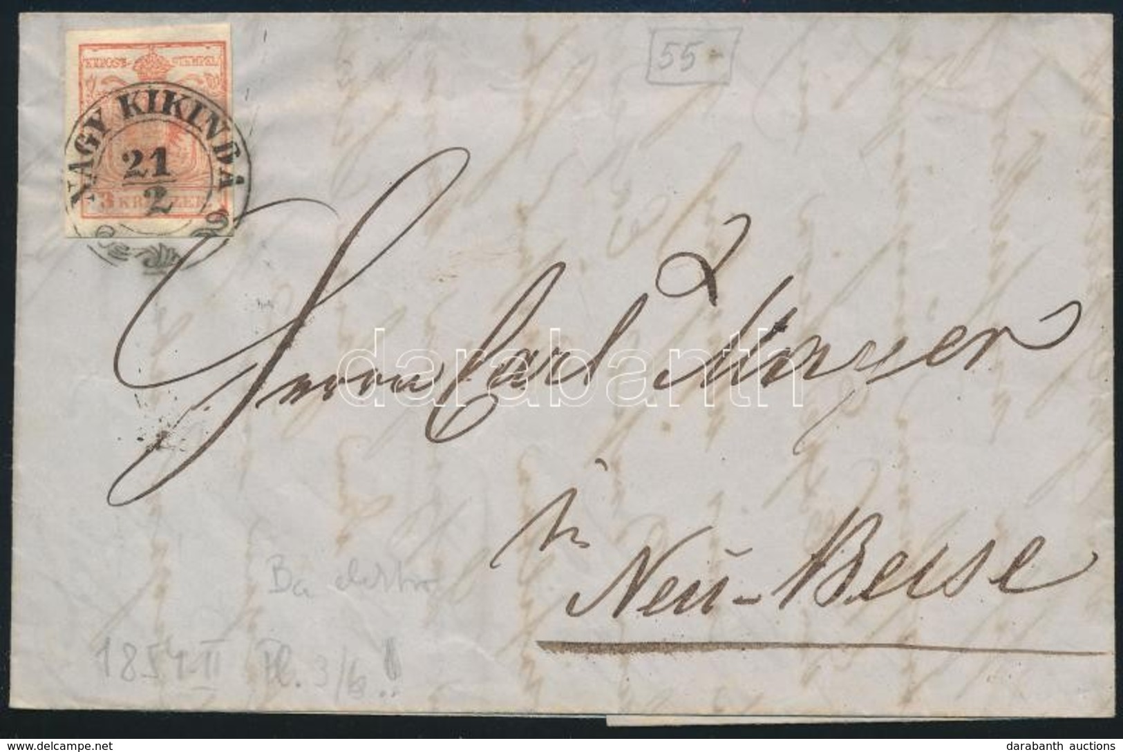 1854 3kr HP IIIb Levélen / On Cover 'NAGY KIKINDA' - Neubecse - Autres & Non Classés