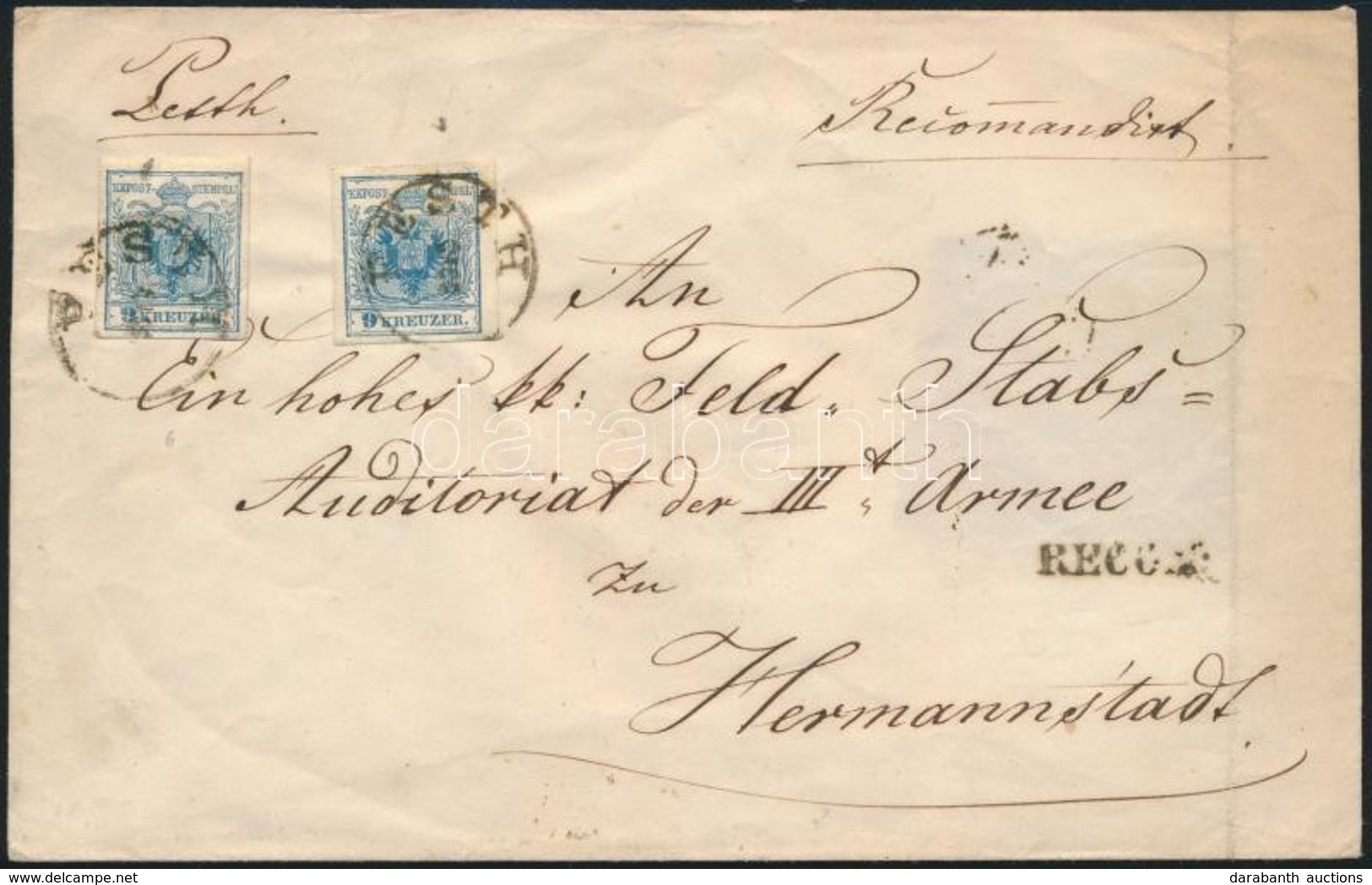 1854 2 X 9kr + 6kr HP III. 2. Zónás Ajánlott Levélen / On 2nd Zone Registered Cover 'PESTH' - Hermannstadt - Sonstige & Ohne Zuordnung