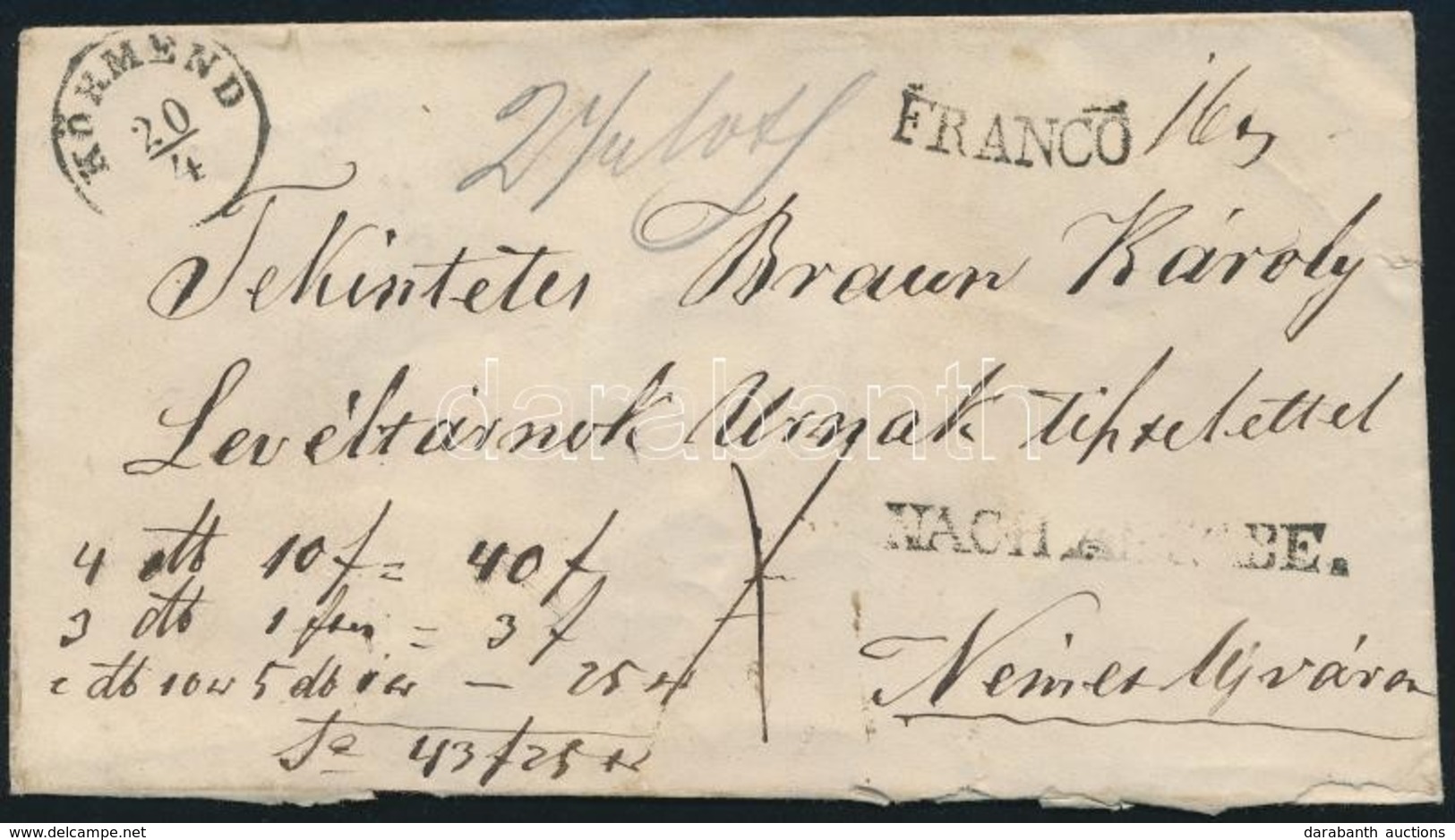 ~1855 Pénzes Levél / Insured Cover 'KÖRMEND' + 'FRANCO' + 'NACH ANGABE' - Németújvár - Other & Unclassified