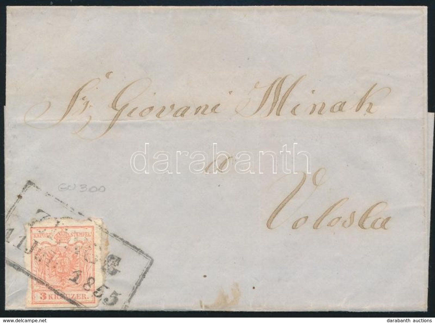 1855 3 Oldalon Tépett 3kr HP III. Levélen / 3kr Teared On 3 Sides, On Cover 'ZENGG 1855' - 'FIUME 1855' - 'VOLOSCA' - Sonstige & Ohne Zuordnung