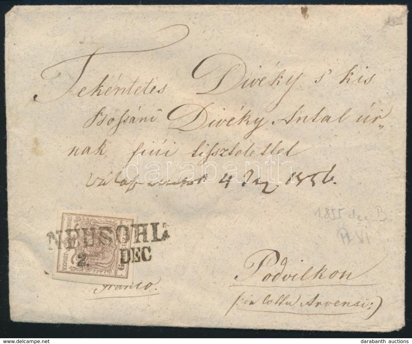1855 6kr Távolsági Levélen / On Domestic Cover 'NEUSOHL' - 'ROSENBERG' - 'A.KUBIN' - Podvilk - Autres & Non Classés