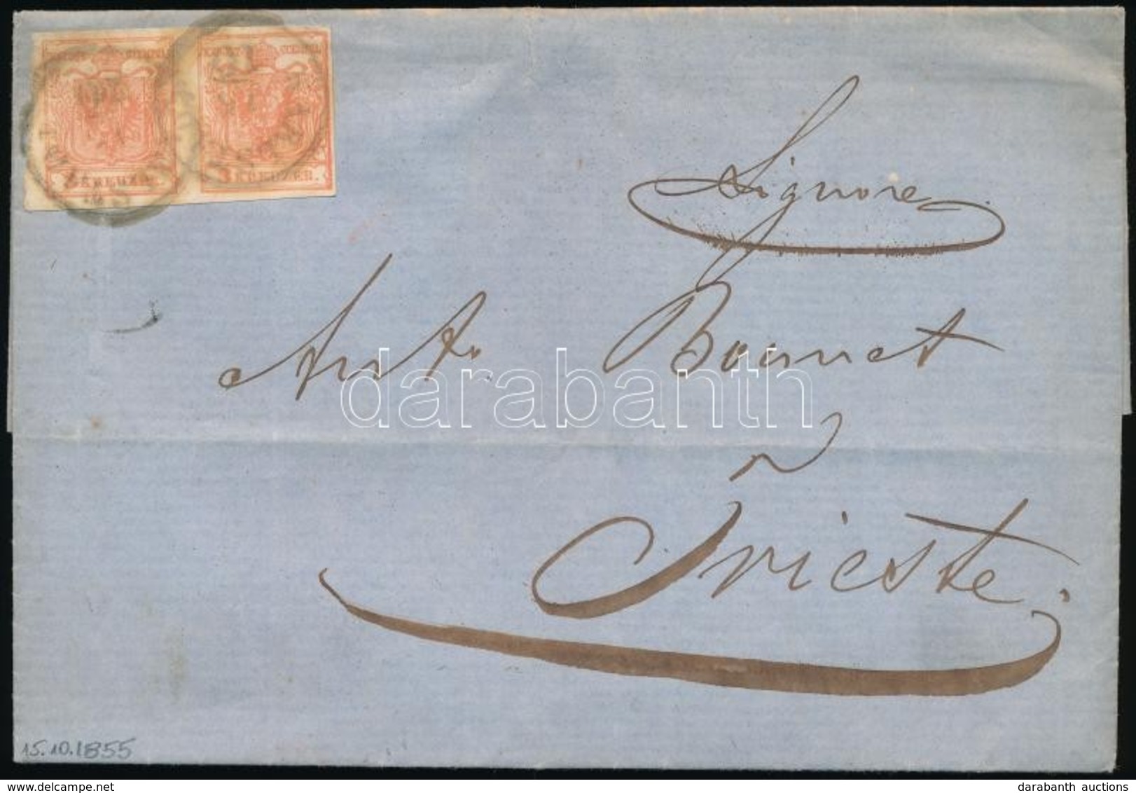 1855 2 X 3kr Levélen / On Cover 'KARLSTADT' - Triest - Other & Unclassified