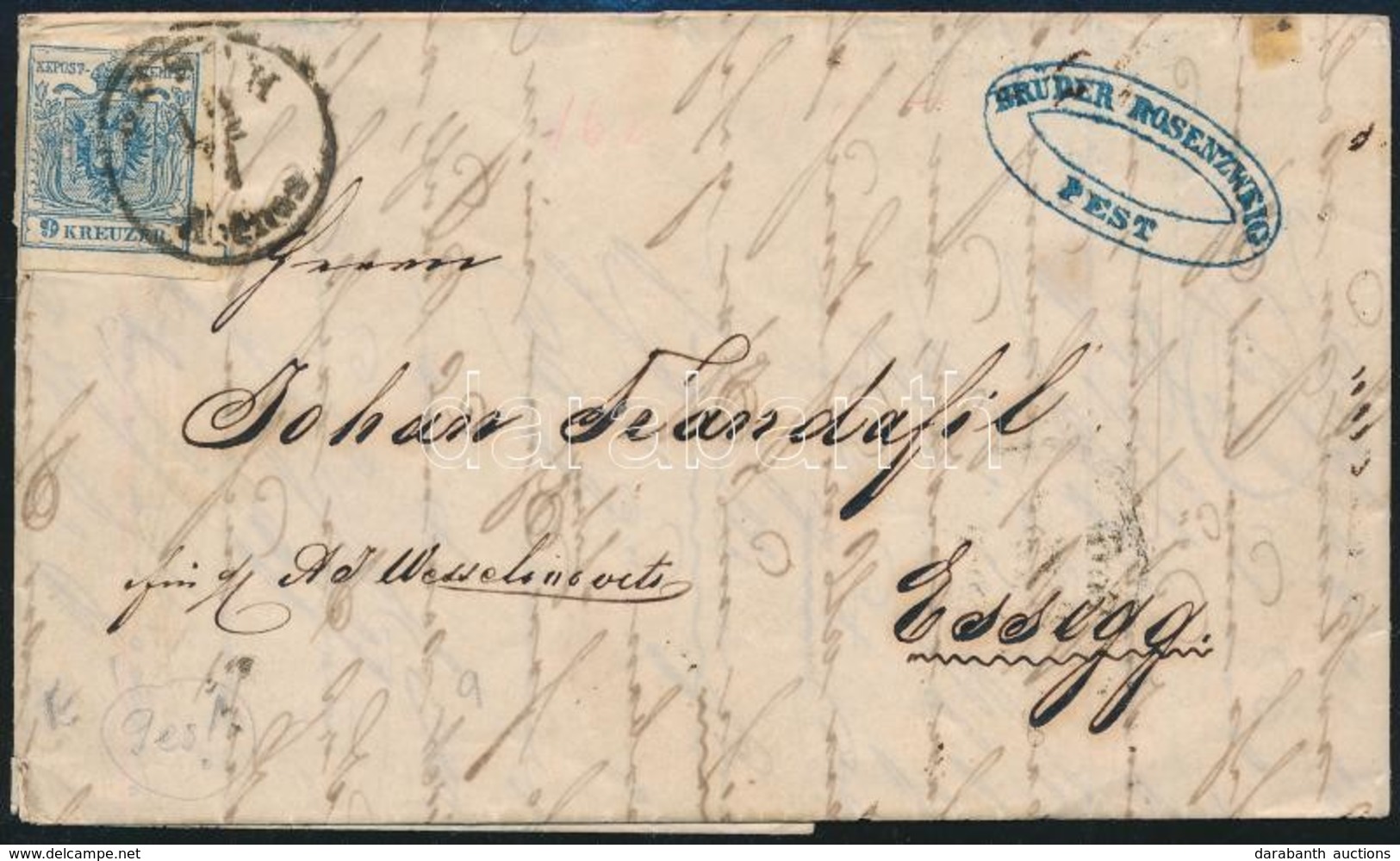 1857 9kr Levélen Tartalommal / On Cover 'PESTH' - Essegg - Autres & Non Classés