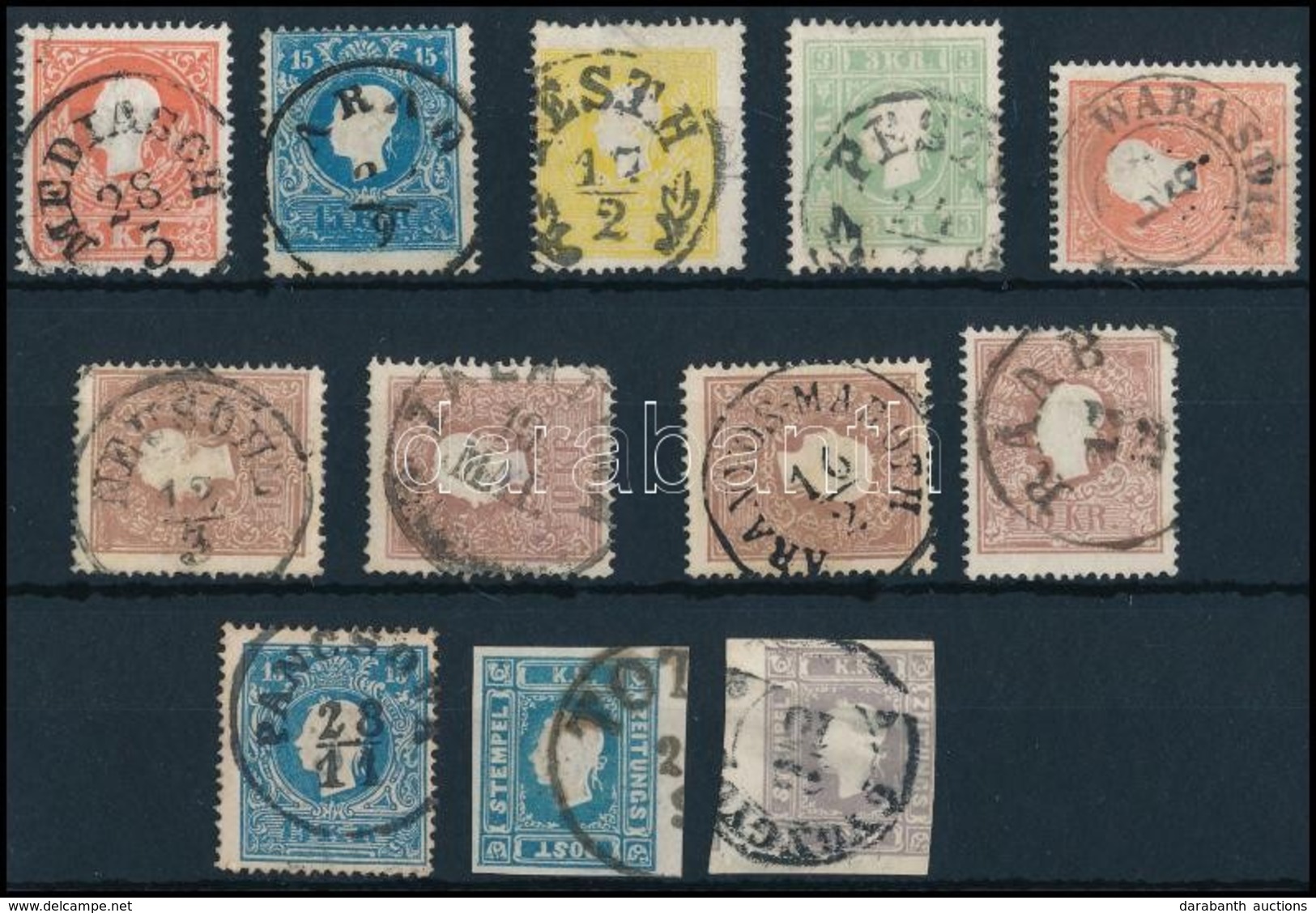 O 1858 Kis Tétel Változatokkal Hozzá Kék és Lila Hírlapbélyeg / Nice Lot Wit Colour Varieties, With Blue And Lilac Newsp - Autres & Non Classés