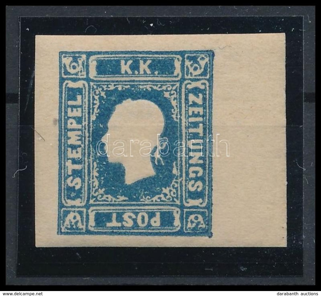 ** 1870 Kék Hírlapbélyeg újnyomat, 8 Mm-es ívszéllel, Eredeti Gumival / Blue Newspaper Stamp Reprint, With 8 Mm Margin,  - Other & Unclassified