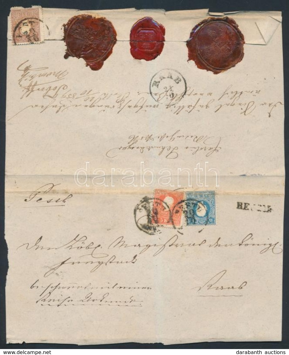 1858 5kr + 15kr, Hátoldalon 10kr; Háromszínű Bérmentesítés (sérült Bélyegek) Ajánlott Levélen / 3 Colour Franking (demag - Other & Unclassified