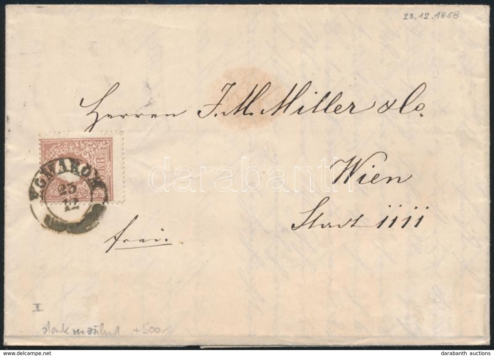 1858 10kr I. Erősen Elfogazva Levélen / With Strongly Shifted Perforation On Cover 'KOMÁROM' - 'WIEN' - Other & Unclassified