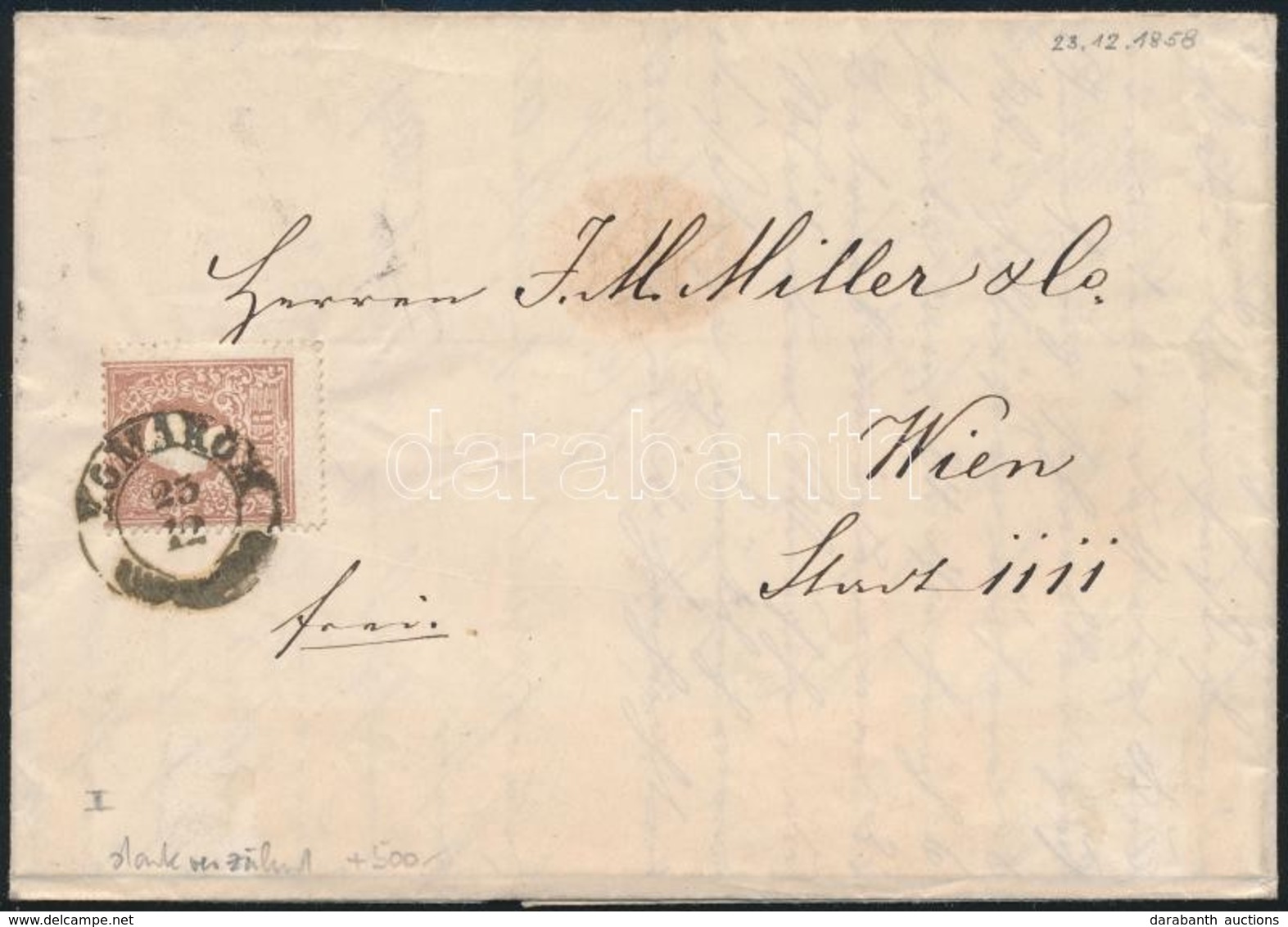 1858 10kr I. Erősen Elfogazva Levélen / With Strongly Shifted Perforation On Cover 'KOMÁROM' - 'WIEN' - Autres & Non Classés