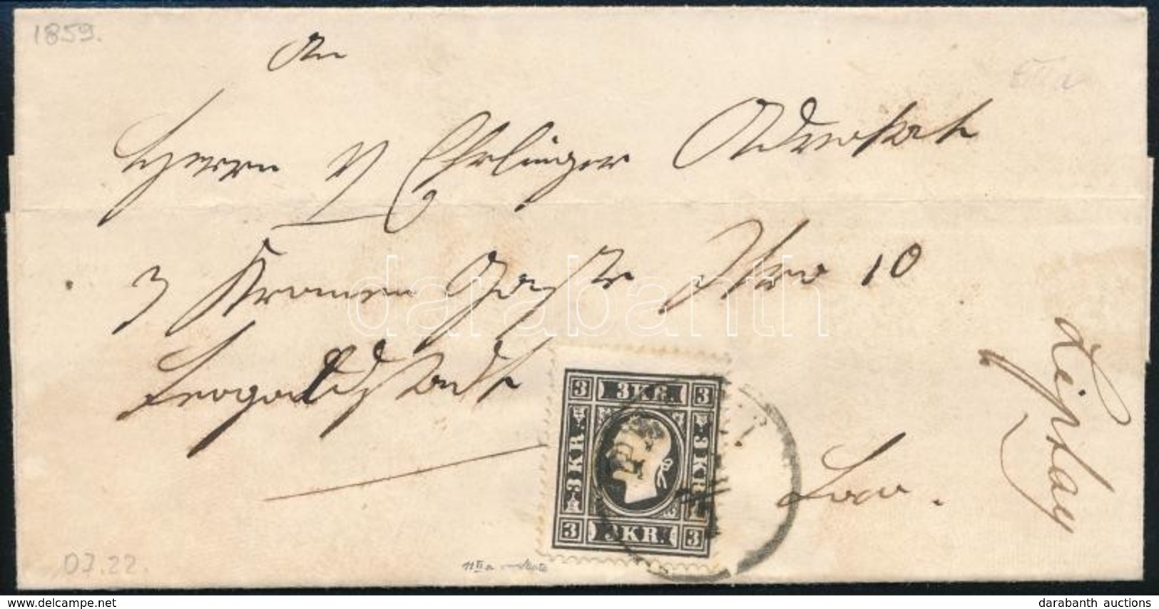 1859 3kr II. Fekete, Helyi Levélen / On Local Cover 'PESTH'  Loco Certificate: Matl - Other & Unclassified