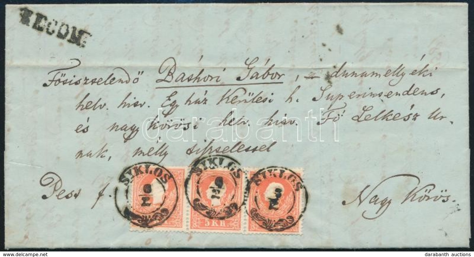 1859 5kr Hármascsík Ajánlott Levélen + 5kr A Hátoldalon / 5kr Stripe Of 3 On Registered Cover + 5kr On The Backside 'SIK - Other & Unclassified