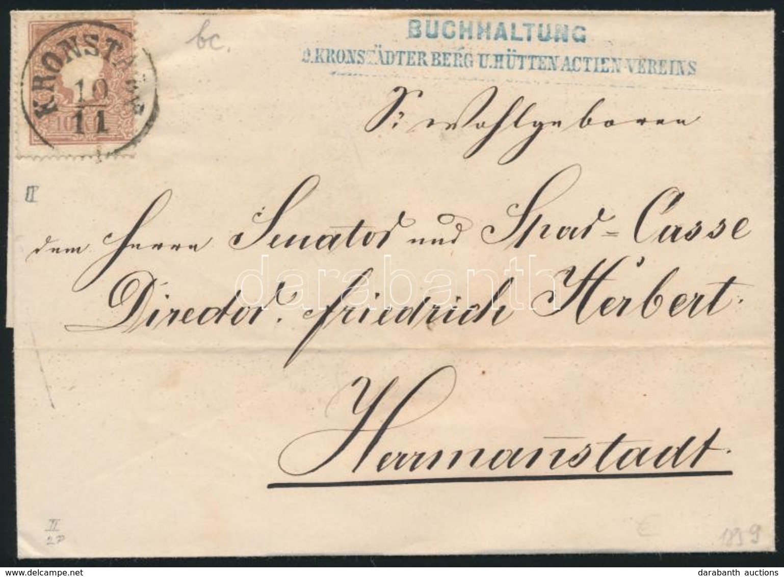 1859 15kr II Levélen / On Cover 'KRONSTADT' - 'HERMANNSTADT Mittags' - Sonstige & Ohne Zuordnung