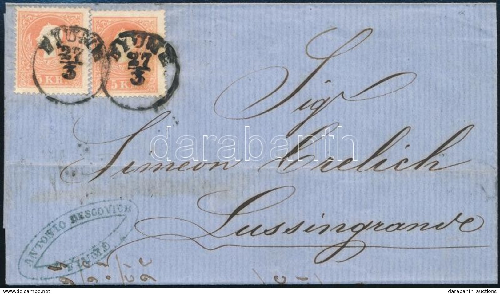 ~1860 2 X 5kr Levélen / On Cover 'FIUME' - Lussingrande - Autres & Non Classés