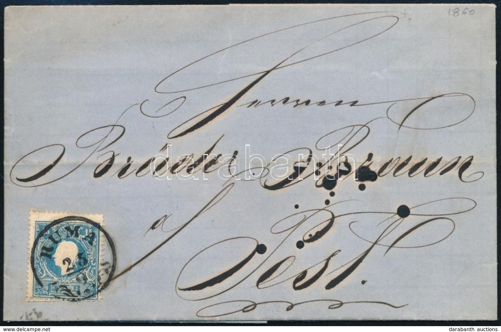 1860 15kr Ollóval Vágva, Levélen / Cut With Scissors, On Cover 'RUMA' - Pest - Other & Unclassified