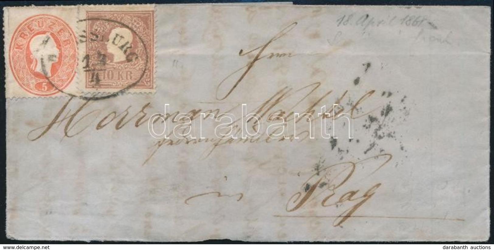 1861 1858 10kr és 1861 5kr Vegyes Bérmentesítés Levélen / Mixed Franking On Cover 'PRESSBURG' - Prag - Other & Unclassified