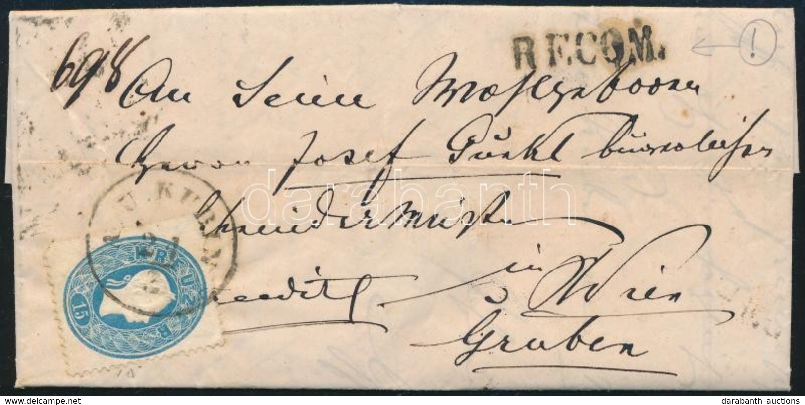 1861 15kr Ajánlott Levélen + 10kr A Hátoldalon / 15kr On Registered Cover + 10kr On The Backside 'A.U. KUBIN' (Gudlin 25 - Autres & Non Classés