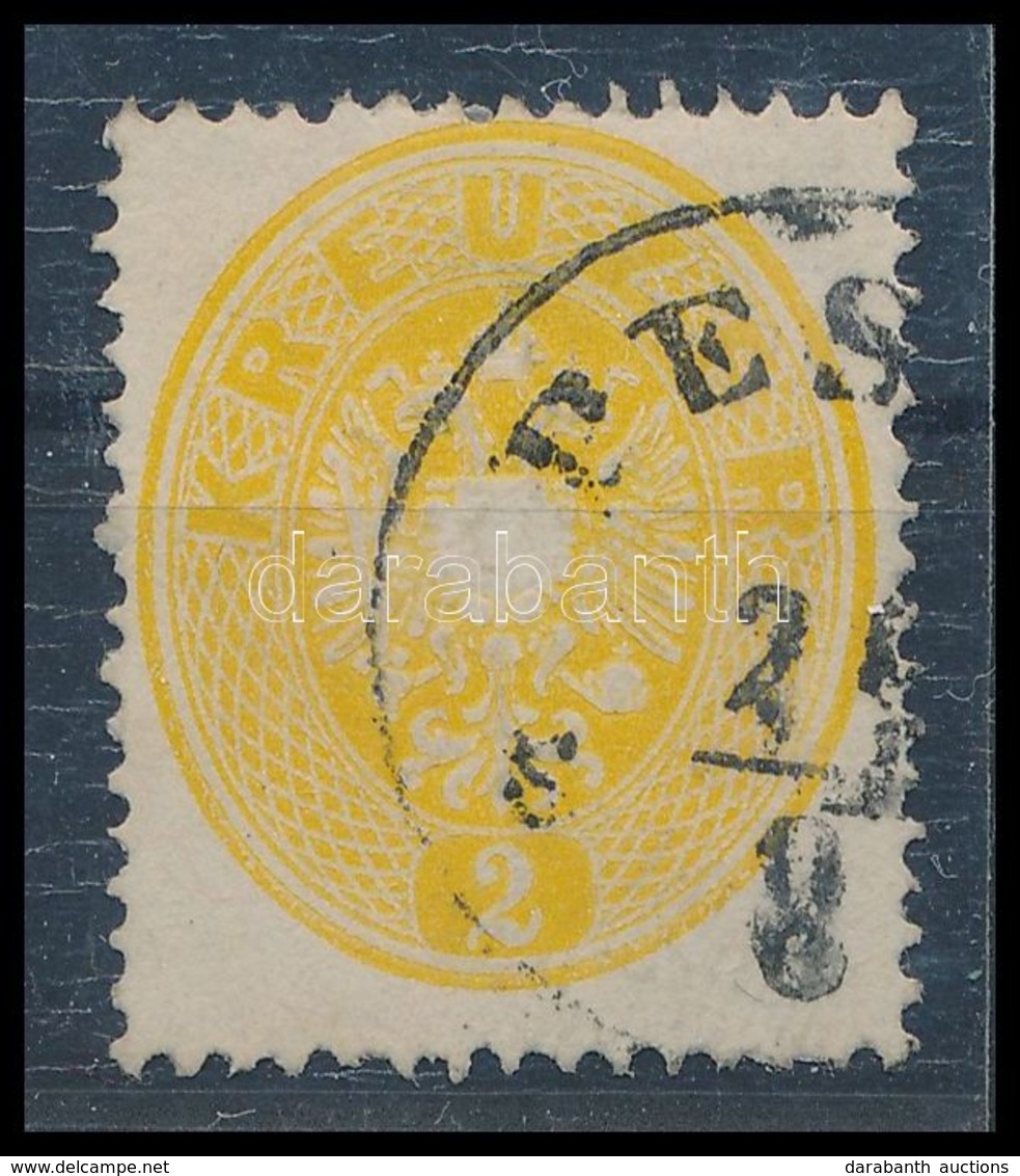 O 1863 2kr Sötétsárga, Színes Sas / Dark Yellow, Overinked 'PES(TH)' - Sonstige & Ohne Zuordnung