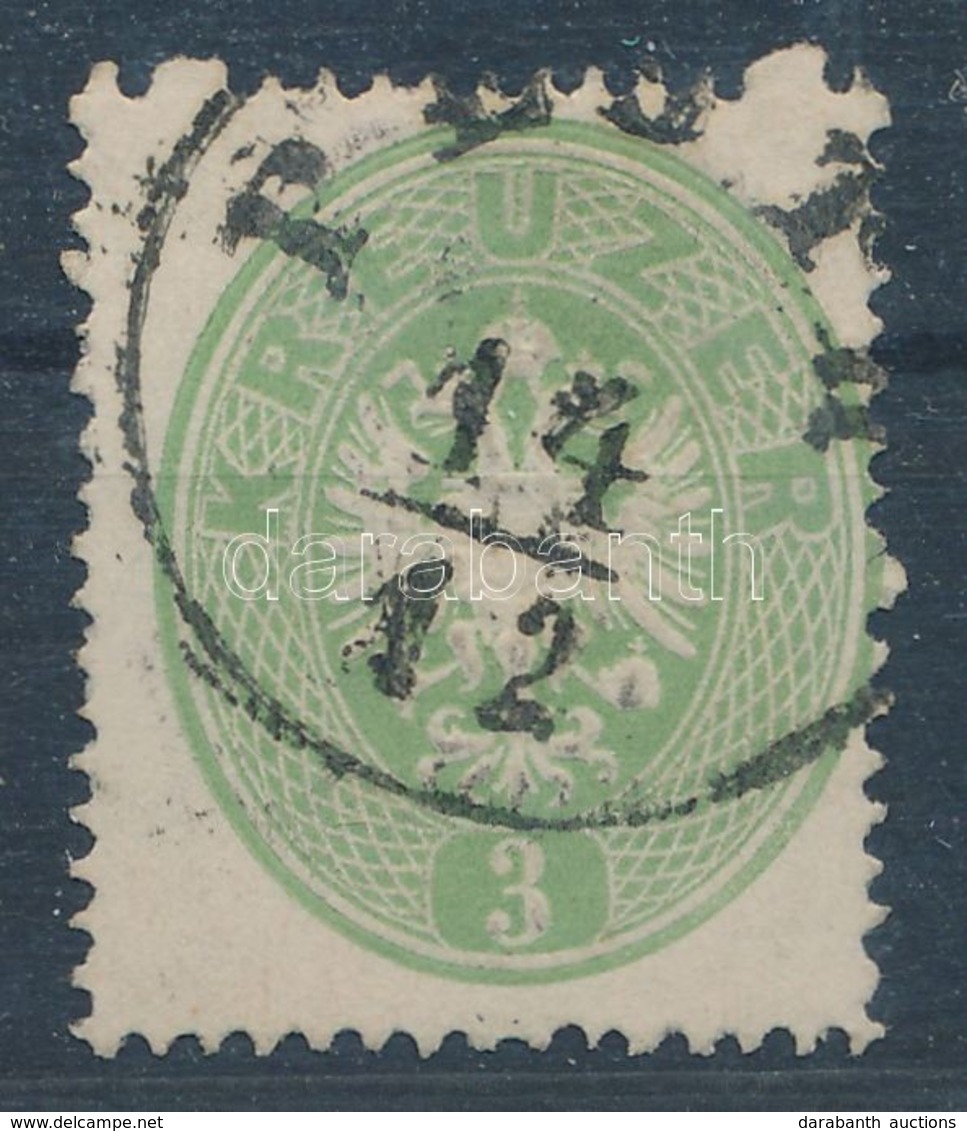 O 1863 3kr Zöld Felül Kimaradt Foglyukak, Szép Friss / Green, Perforation Error, Fresh Piece 'PESTH' - Autres & Non Classés