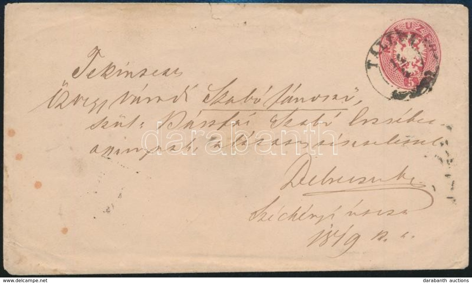 ~1863 5kr Díjjegyes Boríték / PS-cover 'TÁLLYA' - Debreczen - Other & Unclassified