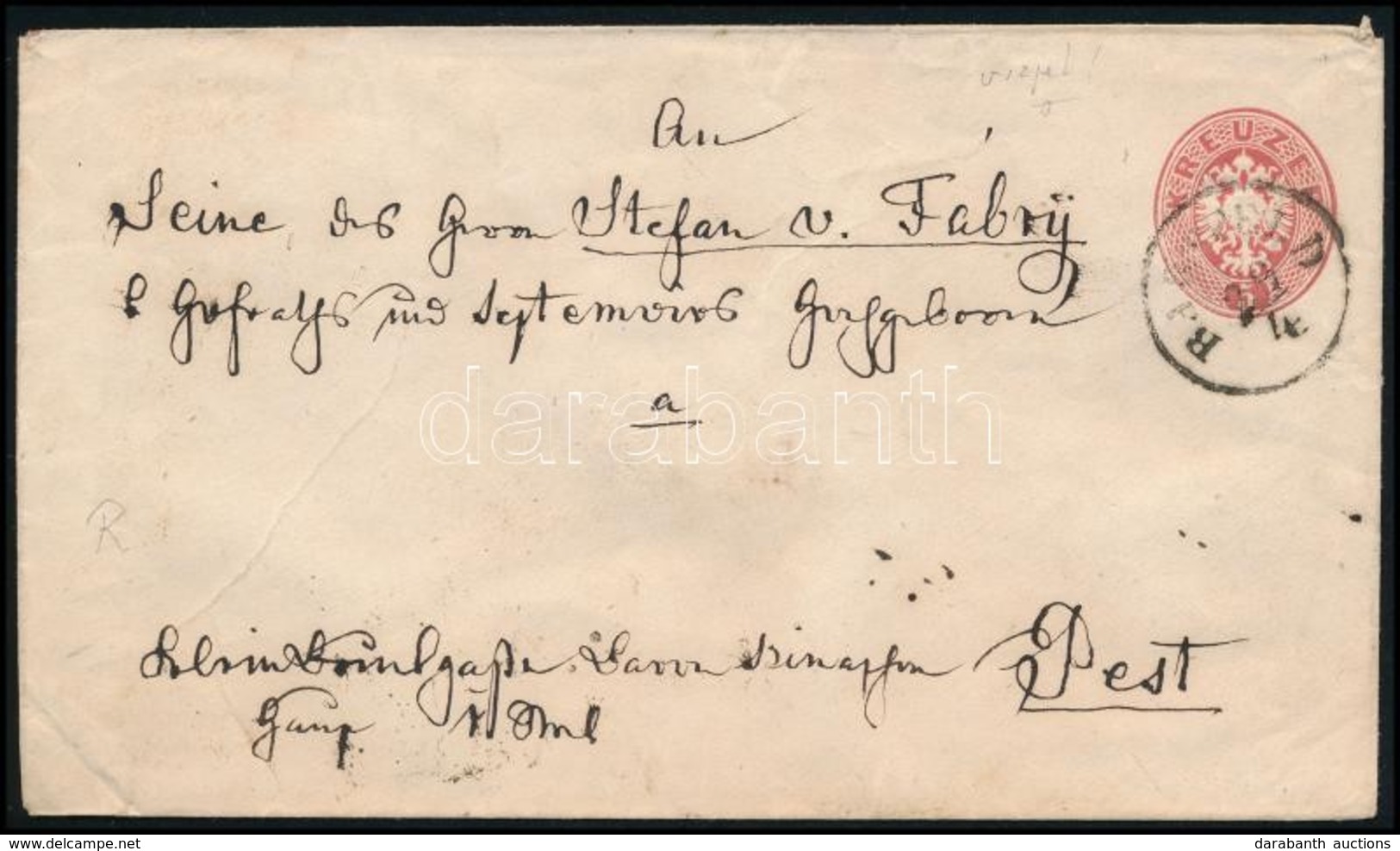 1867 5kr Díjjegyes Boríték / 5kr PS-cover 'BARTFELD' - 'PEST' - Autres & Non Classés