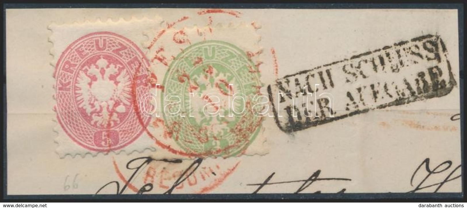 1864 3kr + 5kr Helyi Ajánlott Levélkivágáson Lépcsősen Felragasztva / On Local Registered Cutting, Piros / Red 'PEST REC - Autres & Non Classés