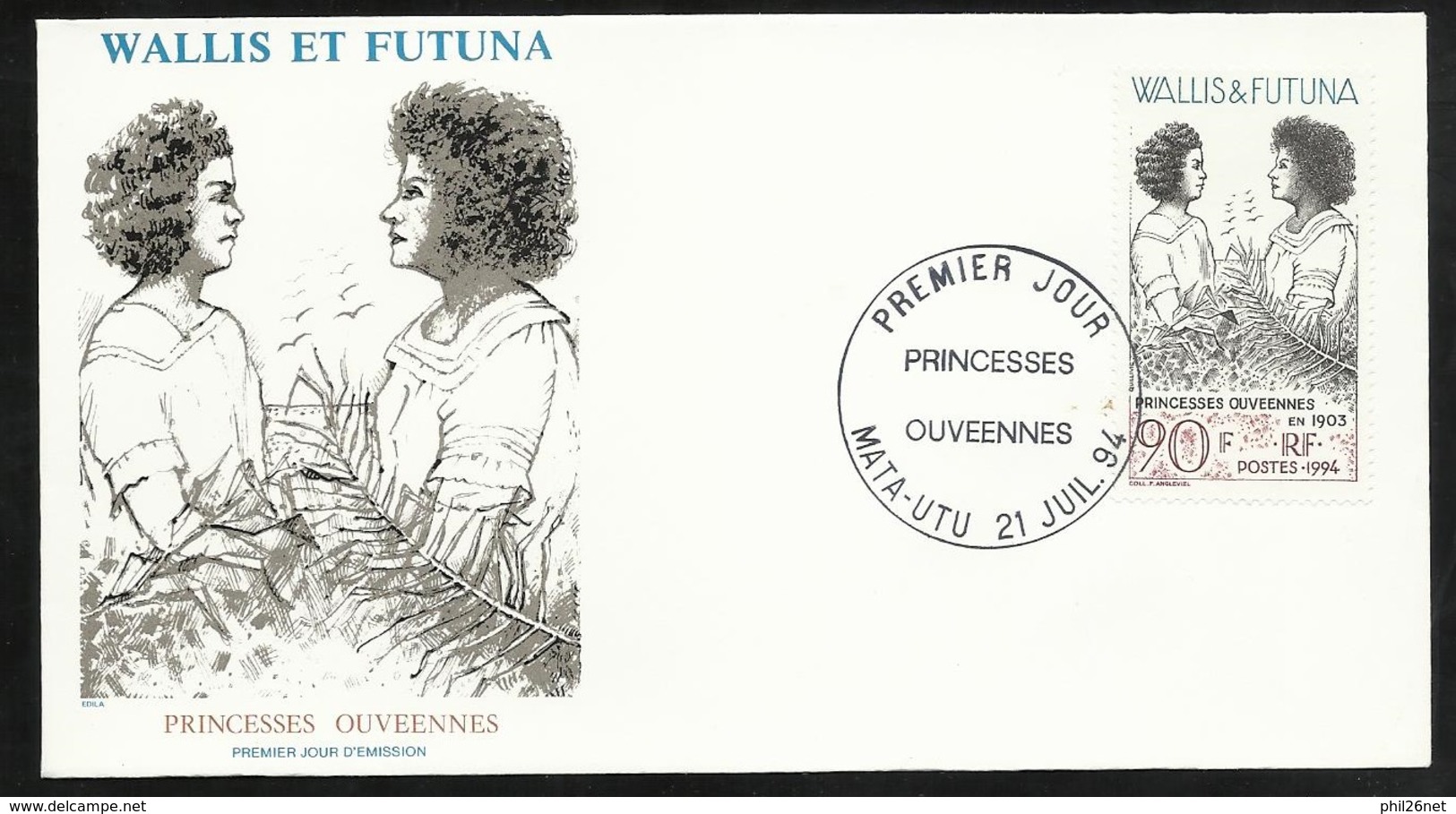 W. Et F. Lettre Illustrée  Premier Jour Mata-Utu Le 21/07/1994 Le N°466 Princesses Ouvéennes En 1903   TB - Brieven En Documenten