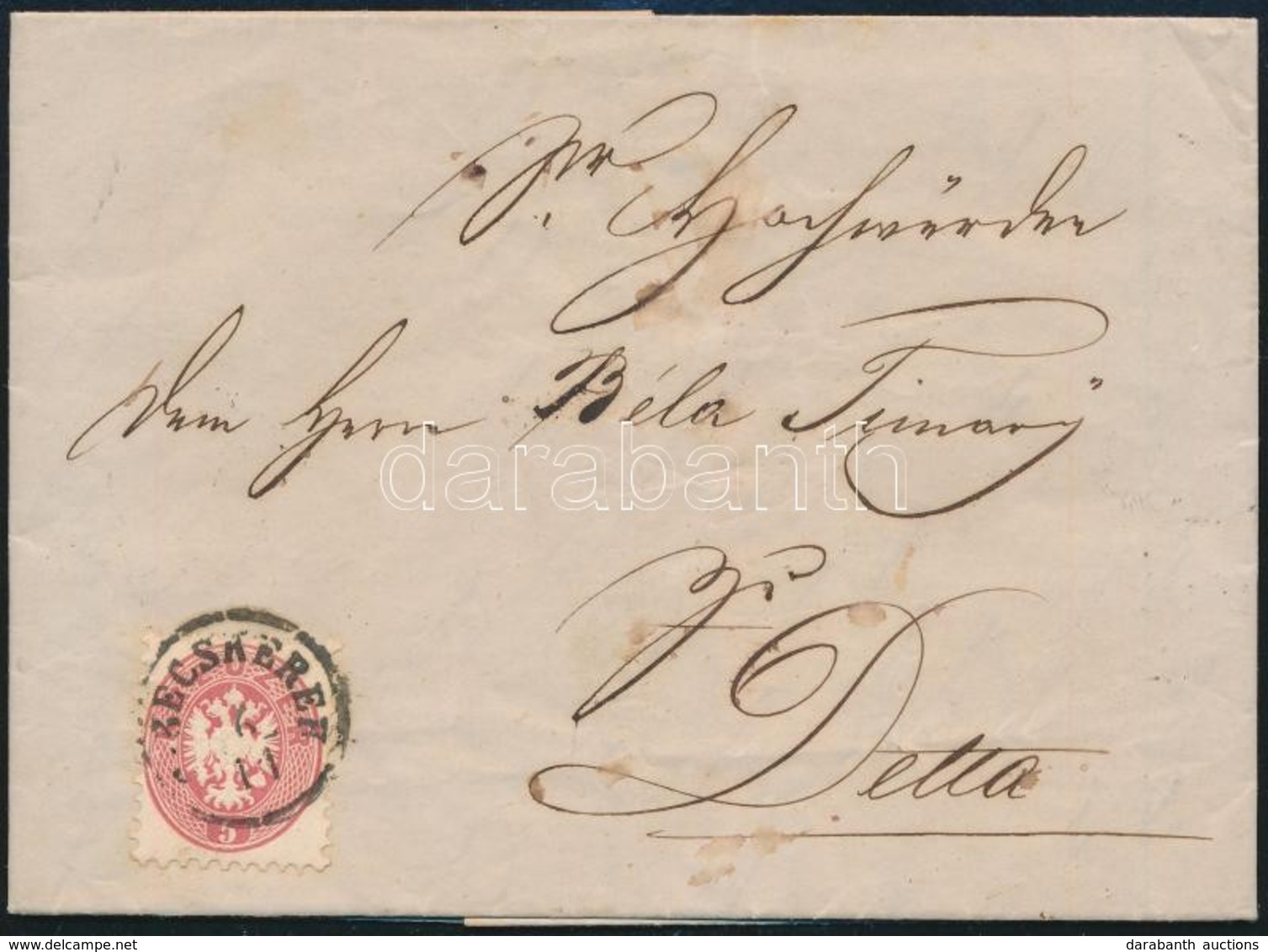 1864 5kr Levélen / On Cover 'G. BECSKEREK' - 'GR. KI(KINDA) B.H.' - 'TEMESVÁR' - 'DETTA' - Autres & Non Classés