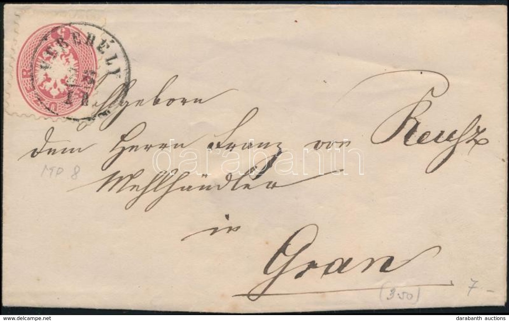 ~1864 5kr Levélen / On Cover 'VEREBÉLY' - Gran (Gudlin 100 P) - Sonstige & Ohne Zuordnung