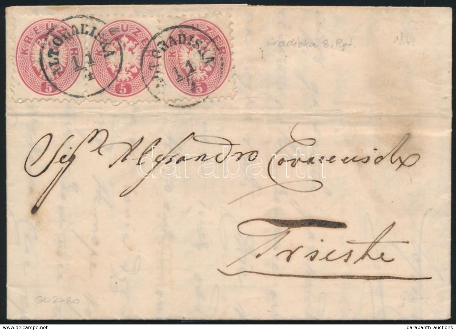 1864 3 X 5kr Közte Pár, Levélen / On Cover 'ALTGRADISKA' - 'TRIEST' - Other & Unclassified