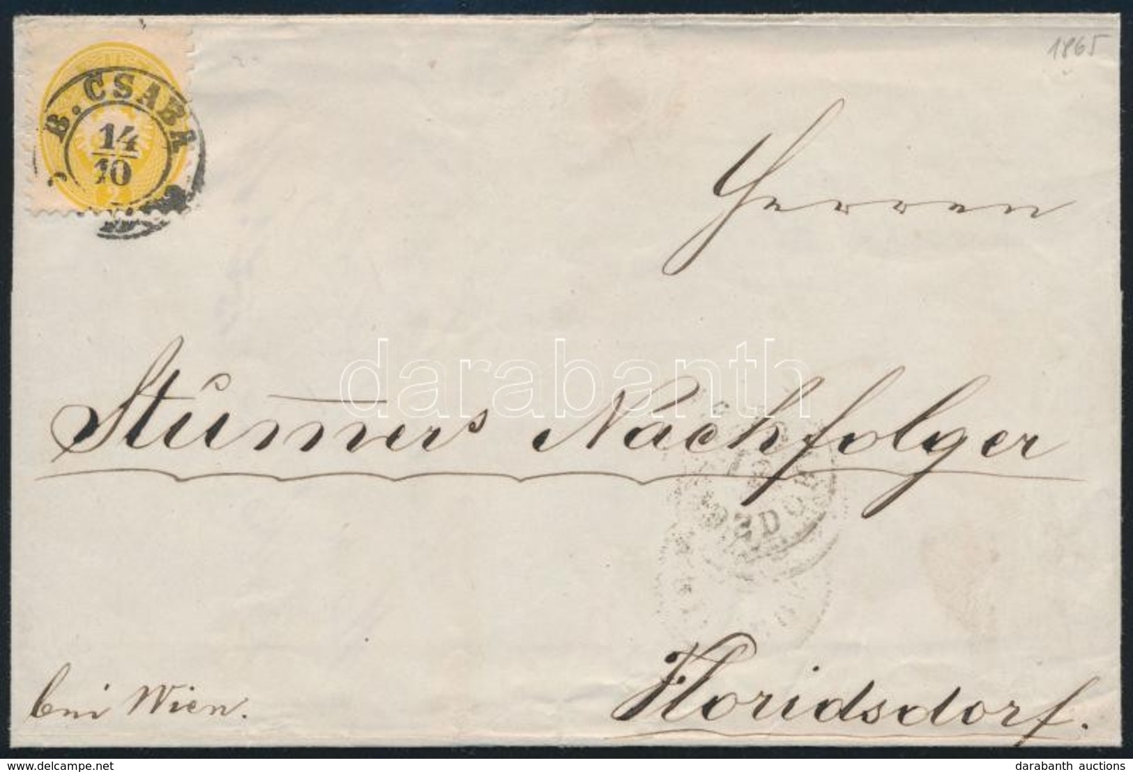 1865 Sötétsárga 2kr Nyomtatványon / Dark Yellow 2kr On Printed Matter 'B.CSABA' - 'FLORIDSDORF' - Sonstige & Ohne Zuordnung