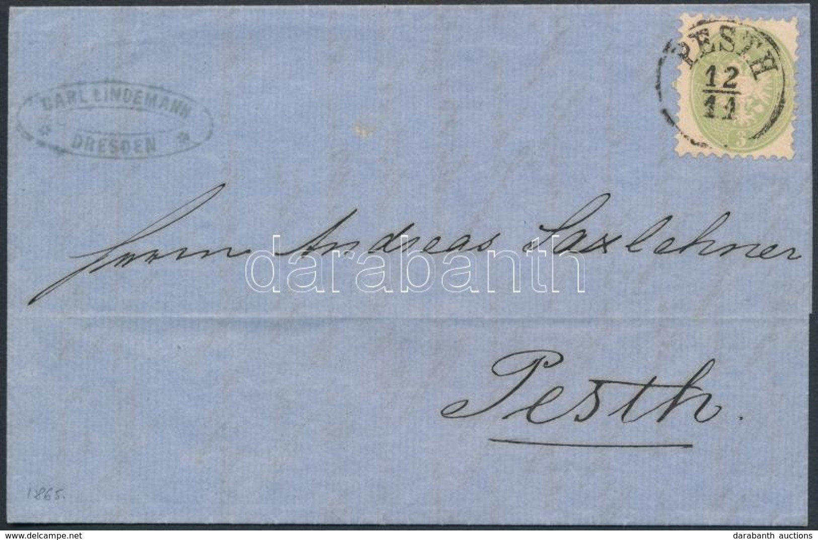 1865 3kr Levélen Drezdából Futárral / On Cover 'PESTH' - Sonstige & Ohne Zuordnung