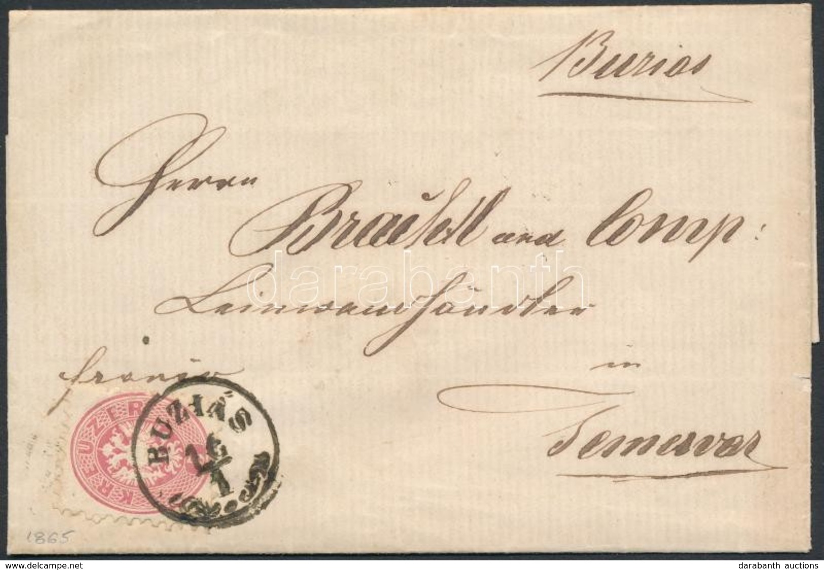 1865 5kr Levélen / On Cover 'BUZIÁS' - Temesvár - Autres & Non Classés